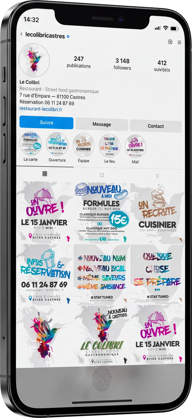 Le compte Instagram du Colibri : deux mois de publications avant l'ouverture.