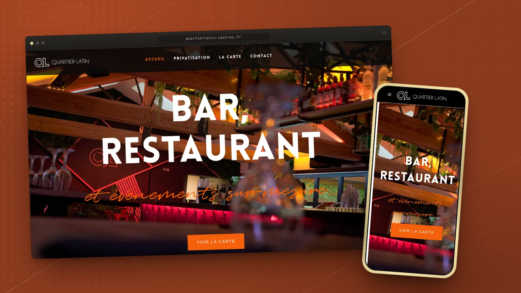 Le site du bar-restaurant Le Quartier Latin, à Castres, sur ordinateur et sur téléphone
